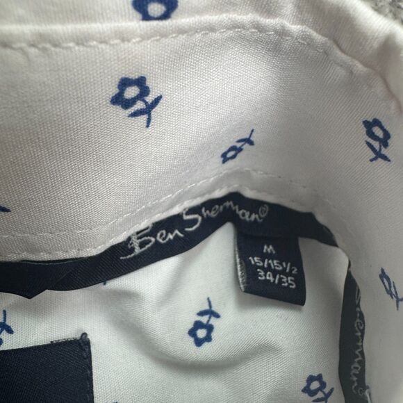Ben Sherman The Original Slim Fit Dress Shirt Mens Medium 15.5 White Blue Floral - Picture 8 of 14